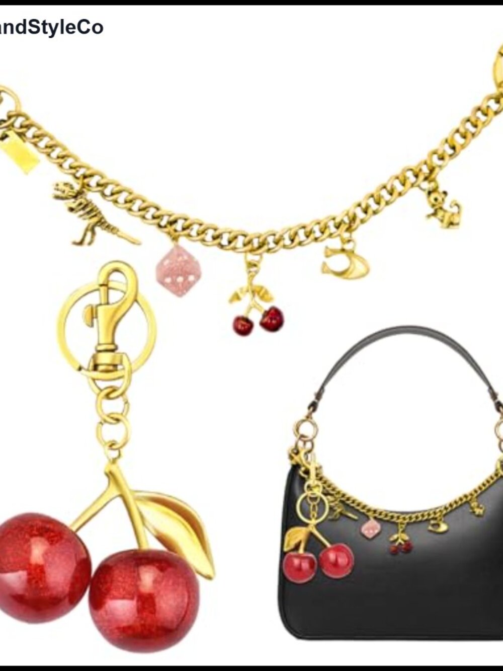 Cherry Keychain Bag Charm Set Resin Alloy with Extender Chain for Purses Totes